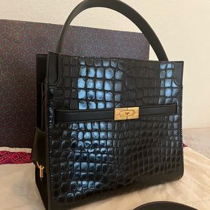 Tory Burch Lee Radziwill Small Double Bag Croc Embossed